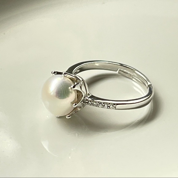 Womens 925S White Cultured Freshwater Pearl Adjustable Ring Engagement Design - Picture 7 of 15